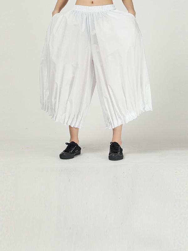 Solid Color Ruffled Loose Bloomers Pants