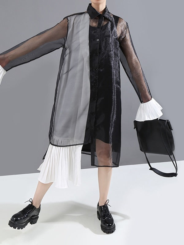 Mesh Lace Split-Joint Solid Shirt