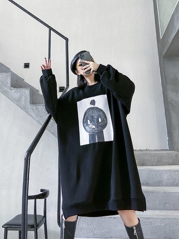 PRINTED ROUND NECK LOOSE SWEATSHIRT - Zebrant