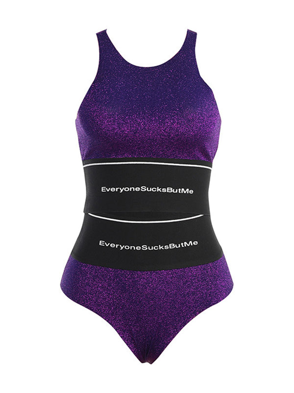 Casual Contrast Color Letter Print Sports Bra&Shorts Suits