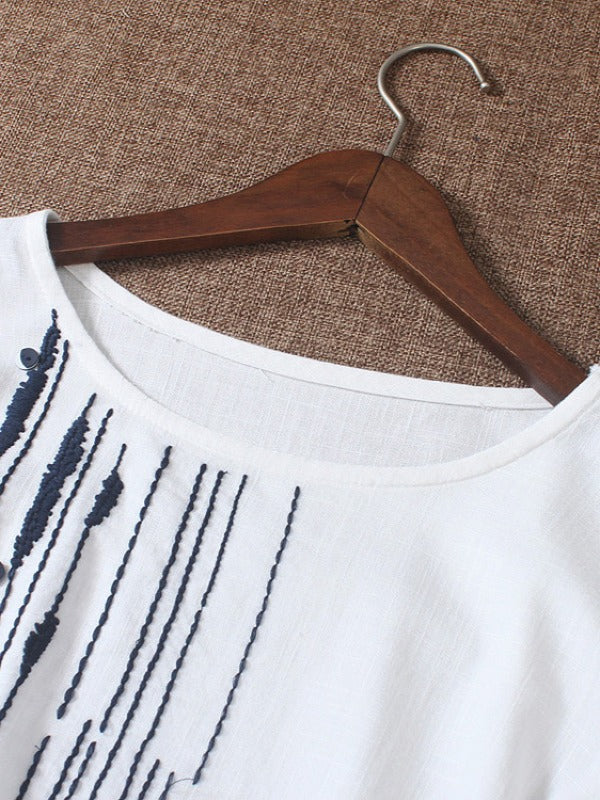 Vintage Loose Embroidered Long-Sleeve T-Shirt