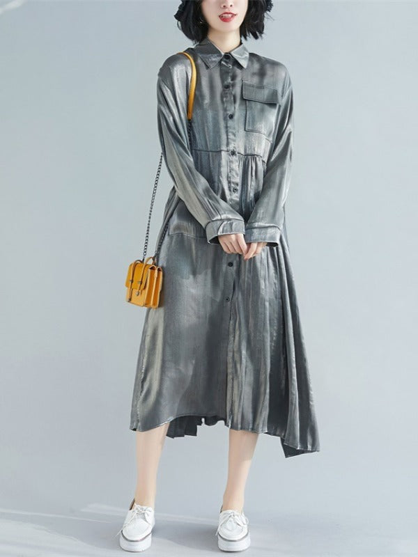 Pleated Splicing Loose Midi Dress