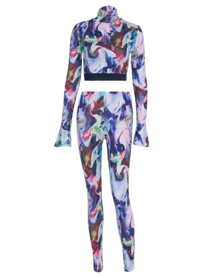 Printed Long Sleeve Gym Sport Hoodie And Leggings Suit ACTIVE WEAR