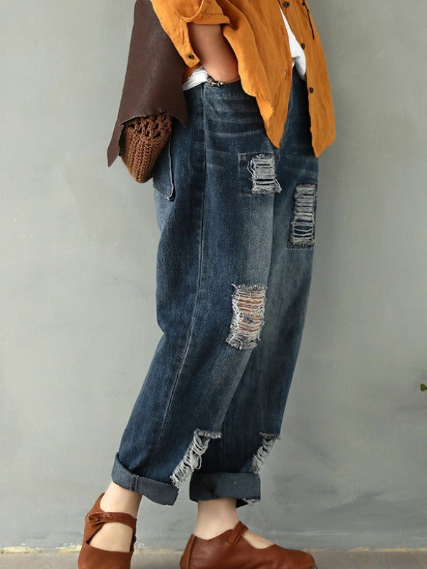 Vintage Fringed Hollow Jean Harem Pants