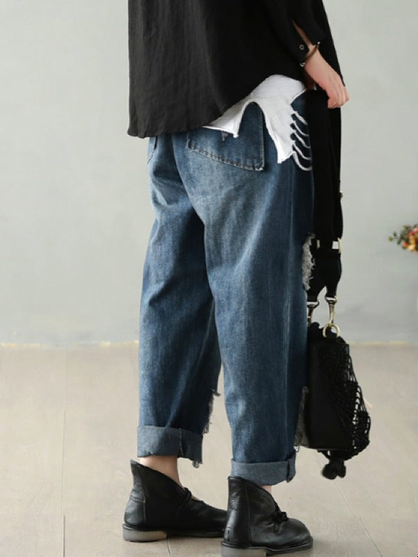 Vintage Fringed Hollow Jean Harem Pants