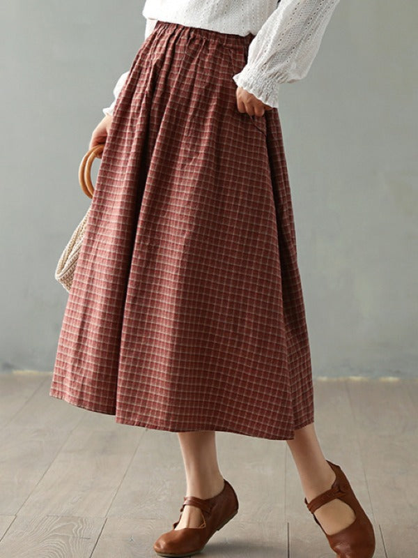 Vintage Loose Plaid A-Line Skirt