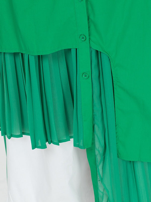 Cropped Splicing Pleated Shirt Midi Dress