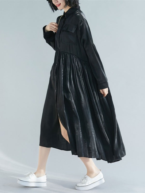 Pleated Splicing Loose Midi Dress