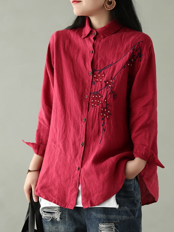 Vintage Embroidered Lapel Shirt