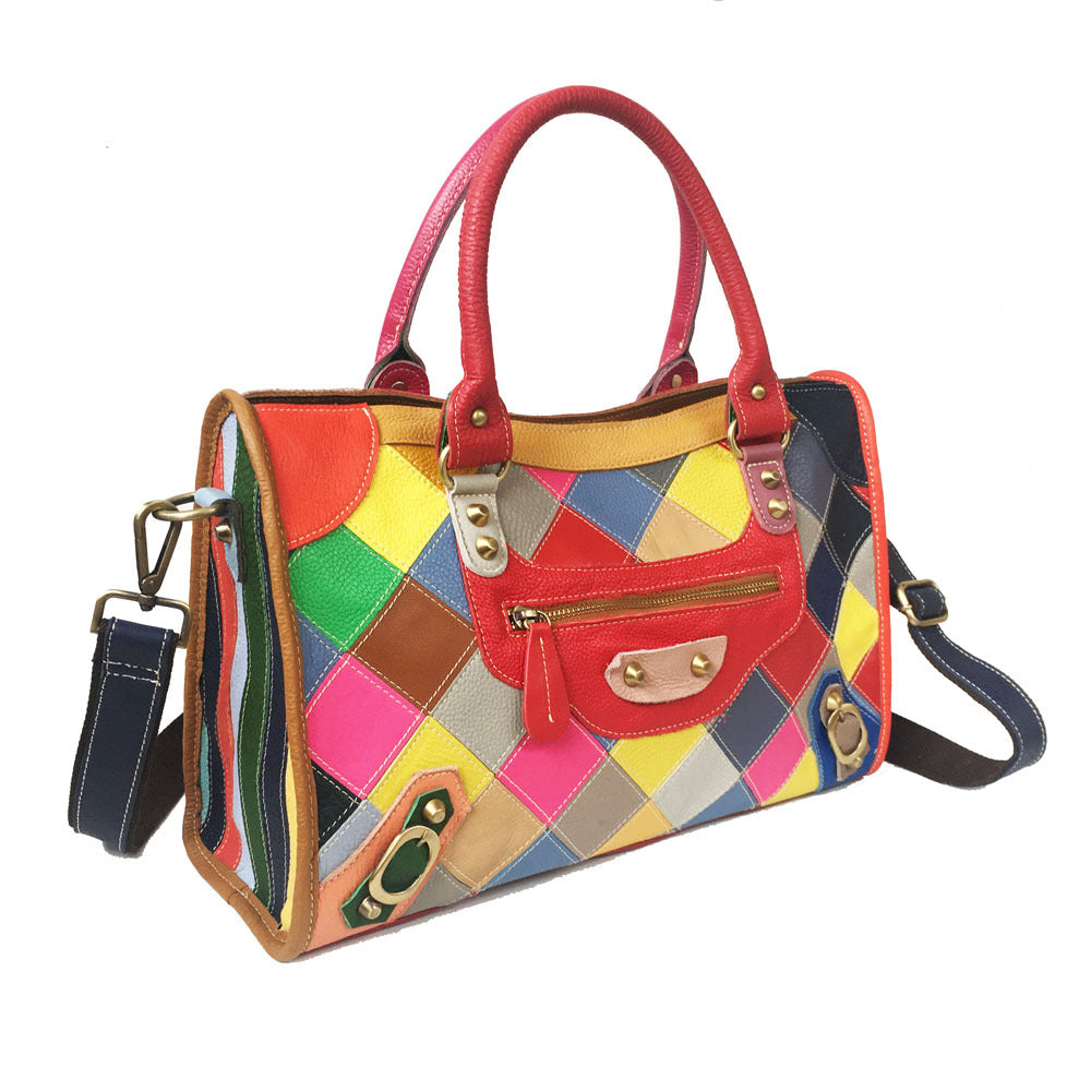 Cow leather bag Single Shoulder Messenger Bag color matching women's bag