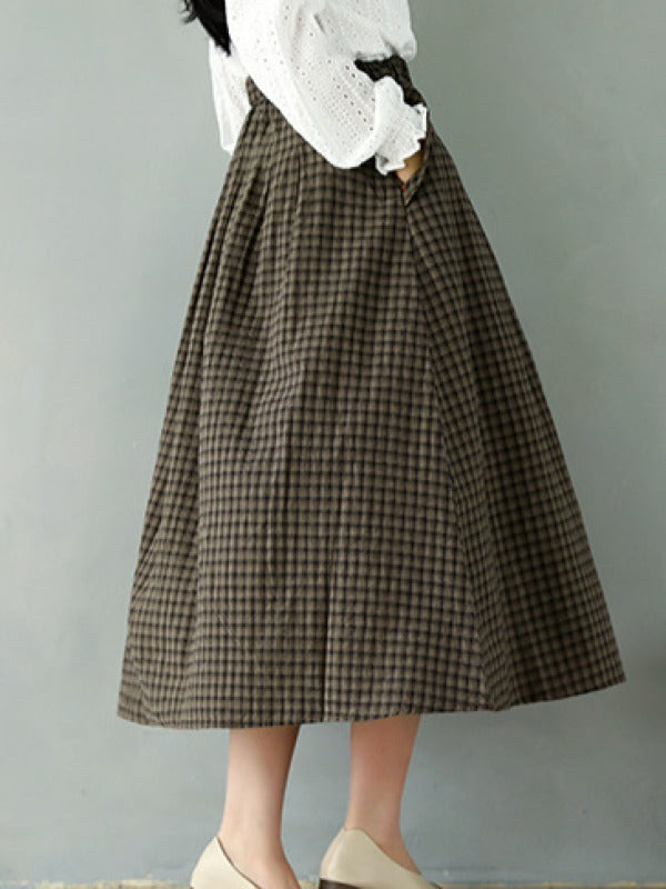 Vintage Loose Plaid A-Line Skirt