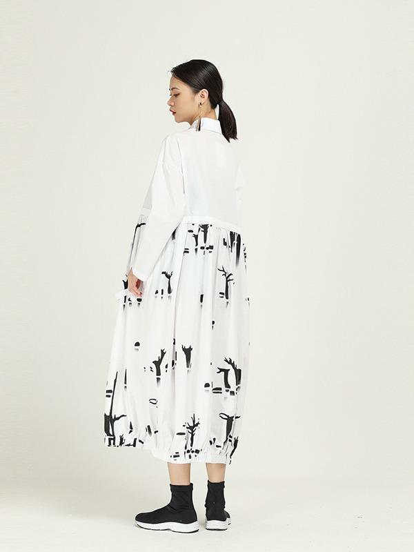 Vintage Splicing Print Drawstring Dress