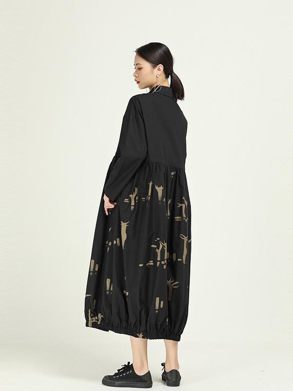 Vintage Splicing Print Drawstring Dress