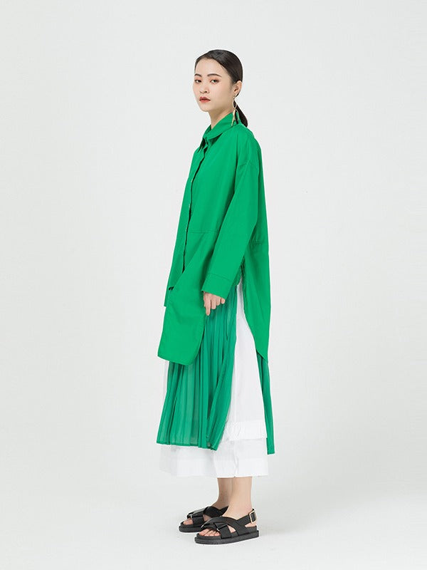 Cropped Splicing Pleated Shirt Midi Dress
