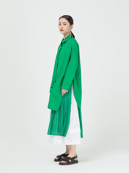 Cropped Splicing Pleated Shirt Midi Dress
