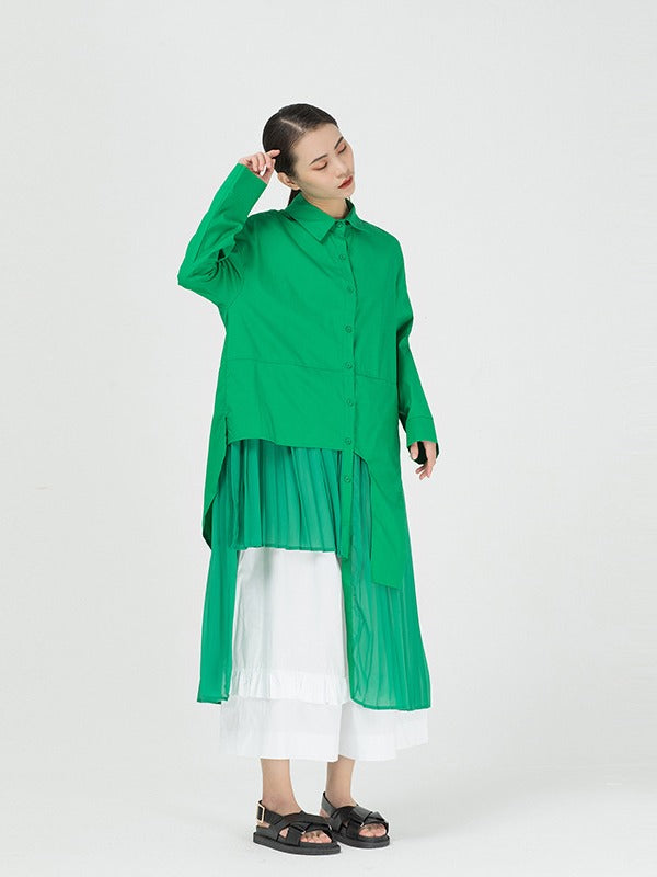 Cropped Splicing Pleated Shirt Midi Dress