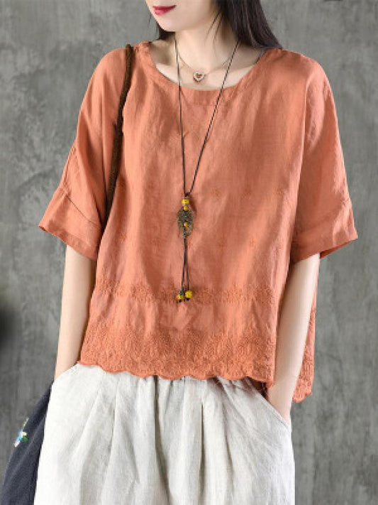 Vintage Asymmetric Embroidered Solid Shirt