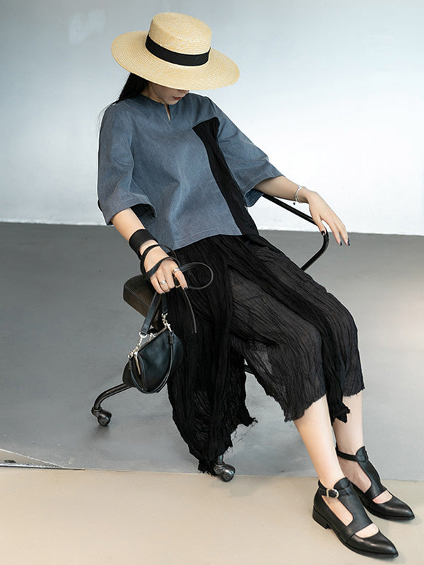 Urban Denim Split-Joint Flared Sleeves T-Shirt