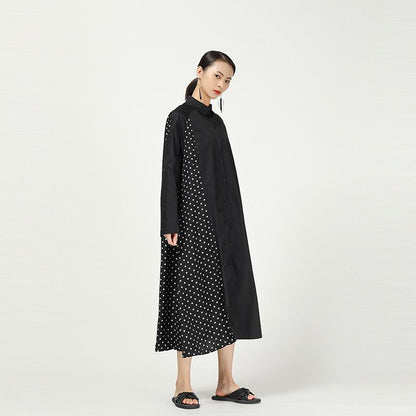 Stripe Cropped Splicing Polka Dot Shirt Midi Dress
