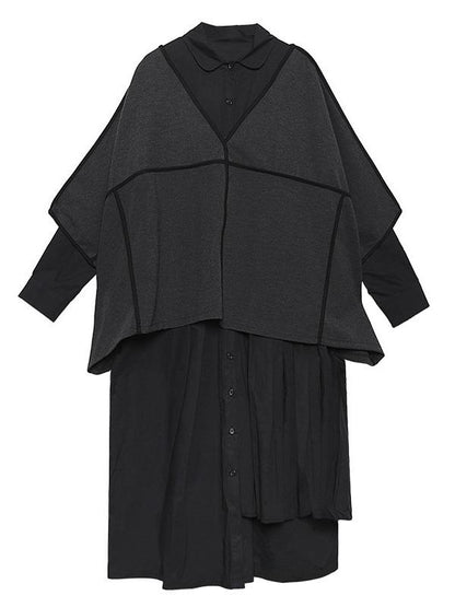 Two Pieces H-Line Split-Joint Lapel Cropped Blouse Dress+Vest Suits