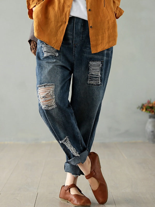 Vintage Fringed Hollow Jean Harem Pants