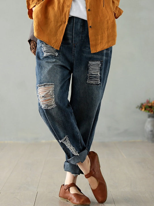 Vintage Fringed Hollow Jean Harem Pants
