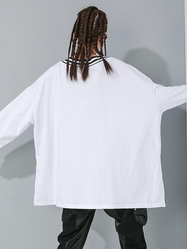 Stylish Loose Cropped Print Stripe V-Neck T-shirt