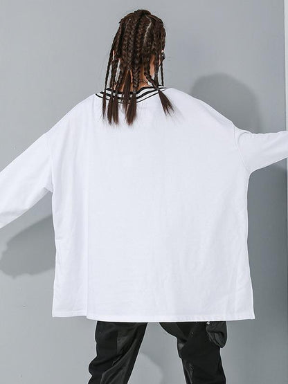 Stylish Loose Cropped Print Stripe V-Neck T-shirt
