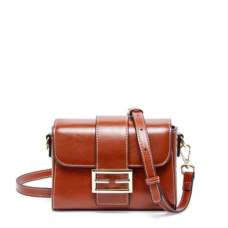 Leather bag, single shoulder bag, women's fashion personality, small square bag