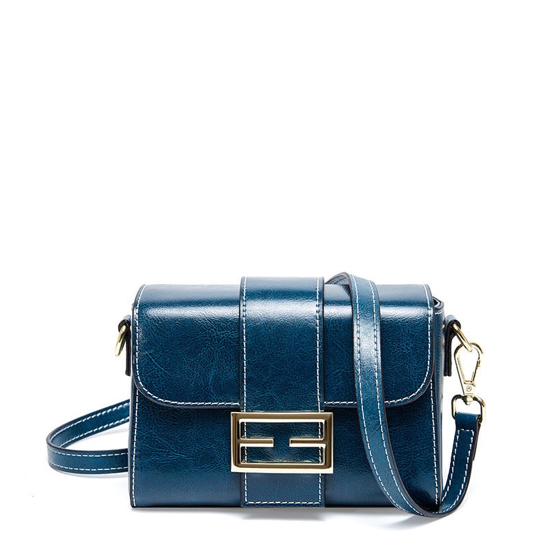 Leather bag, single shoulder bag, women's fashion personality, small square bag