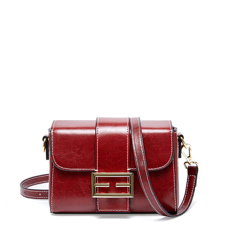 Leather bag, single shoulder bag, women's fashion personality, small square bag