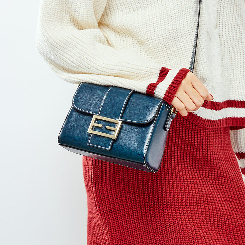 Leather bag, single shoulder bag, women's fashion personality, small square bag