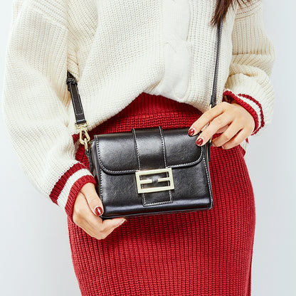 Leather bag, single shoulder bag, women's fashion personality, small square bag