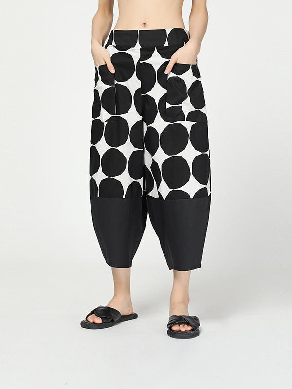 Vintage Dot Cropped Splicing Straight Leg Pants