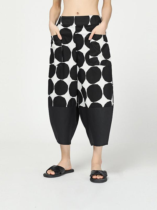 Vintage Dot Cropped Splicing Straight Leg Pants