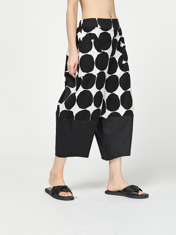 Vintage Dot Cropped Splicing Straight Leg Pants