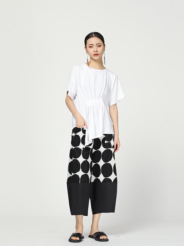 Vintage Dot Cropped Splicing Straight Leg Pants