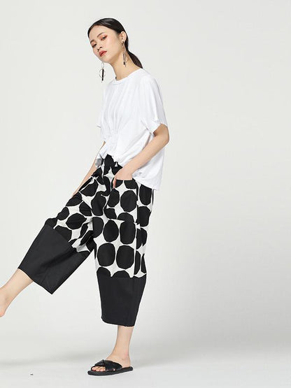 Vintage Dot Cropped Splicing Straight Leg Pants