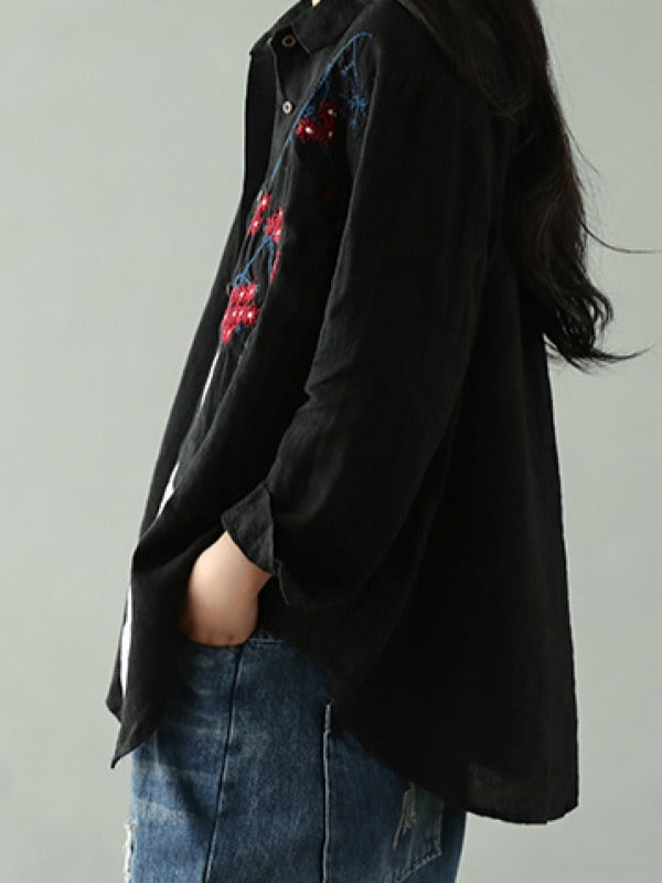 Vintage Embroidered Lapel Shirt