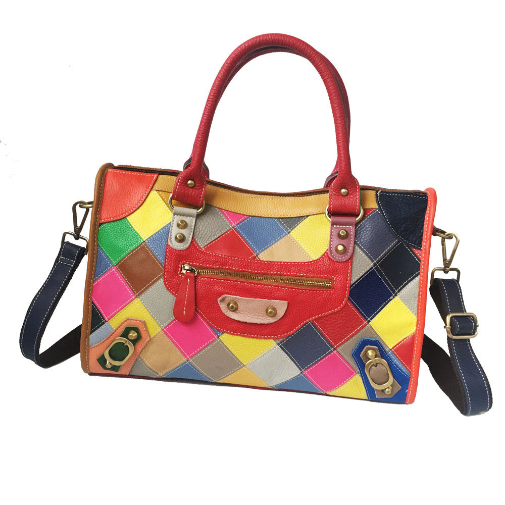 Cow leather bag Single Shoulder Messenger Bag color matching women's bag