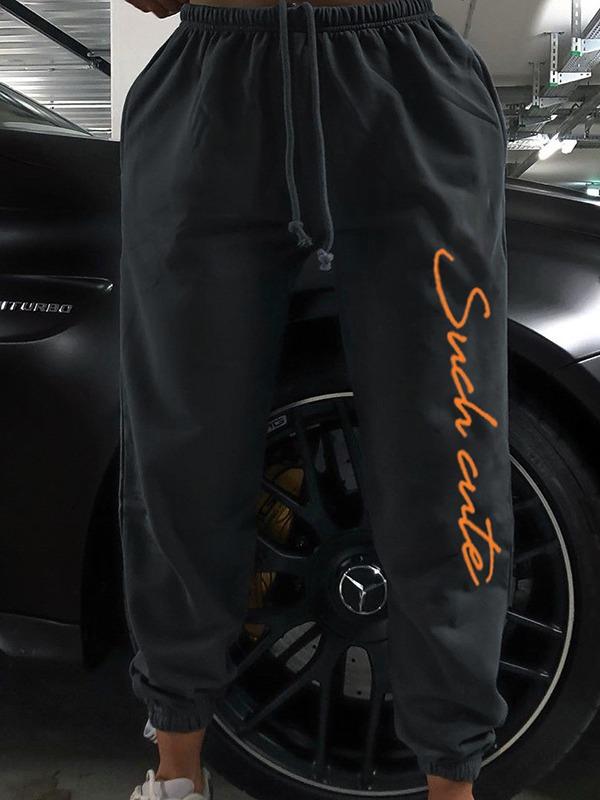 Letter Print Solid Color Athletic Pants ACTIVE WEAR