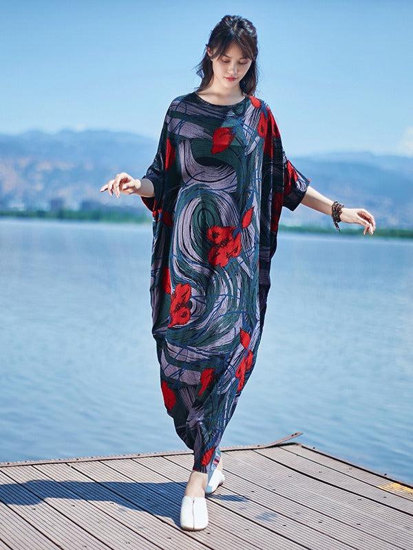 CASUAL PLUS SIZE LOOSE PRINTED MAXI DRESS
