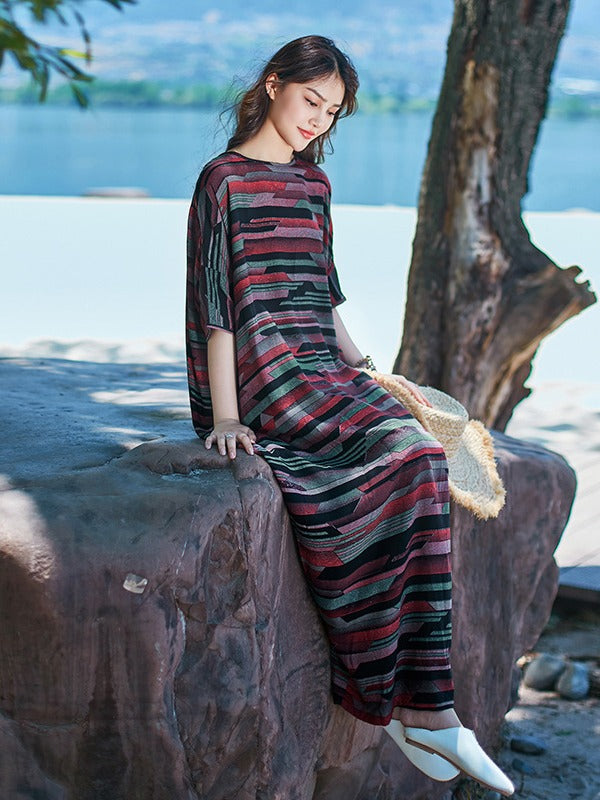 CASUAL PLUS SIZE LOOSE PRINTED MAXI DRESS