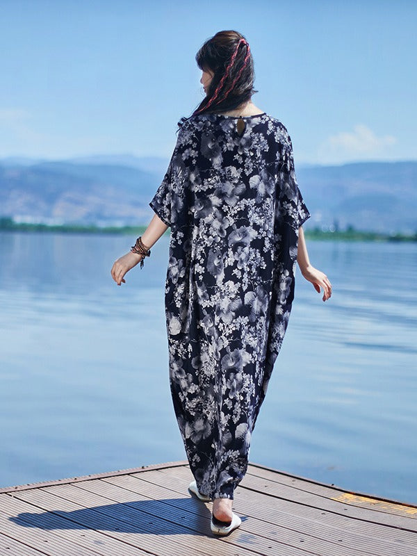 CASUAL PLUS SIZE LOOSE PRINTED MAXI DRESS