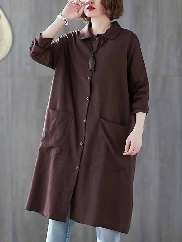 Solid Color Medium Length Lapel Outwear