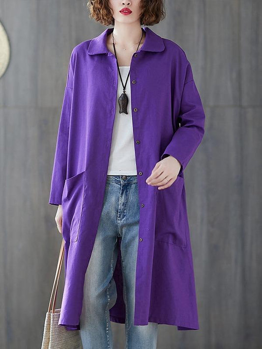 Solid Color Medium Length Lapel Outwear