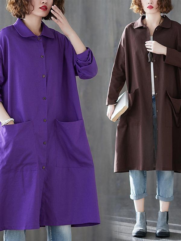 Solid Color Medium Length Lapel Outwear