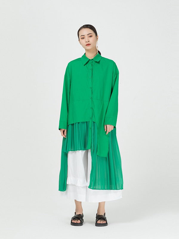 Cropped Splicing Pleated Shirt Midi Dress