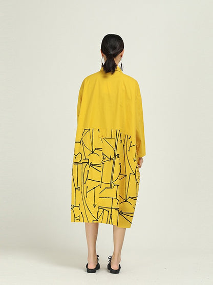 Loose Cropped Graffiti Print Splicing Shirt Dress