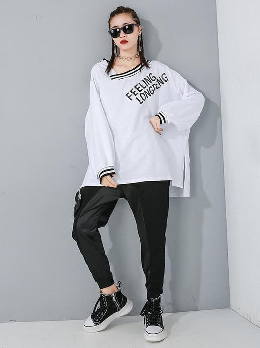 Stylish Loose Cropped Print Stripe V-Neck T-shirt